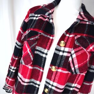SHEIN Red and Black Plaid Button Down Shirt